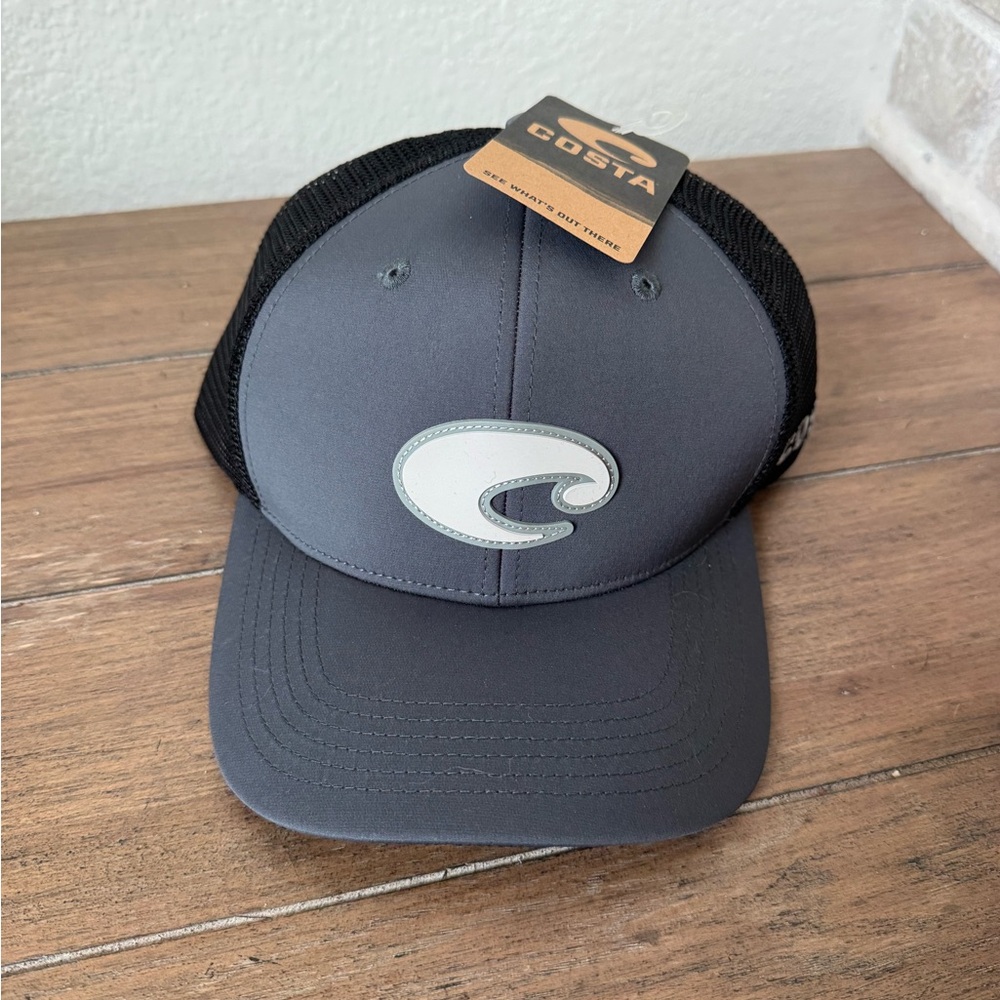 Costa Gray Front Black Mesh Logo Trucker Hat